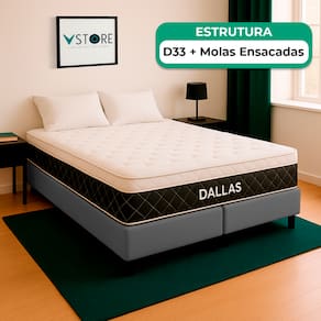 Cama Box Queen Cinza Colchão Dallas Molas Vstore 158x198x20