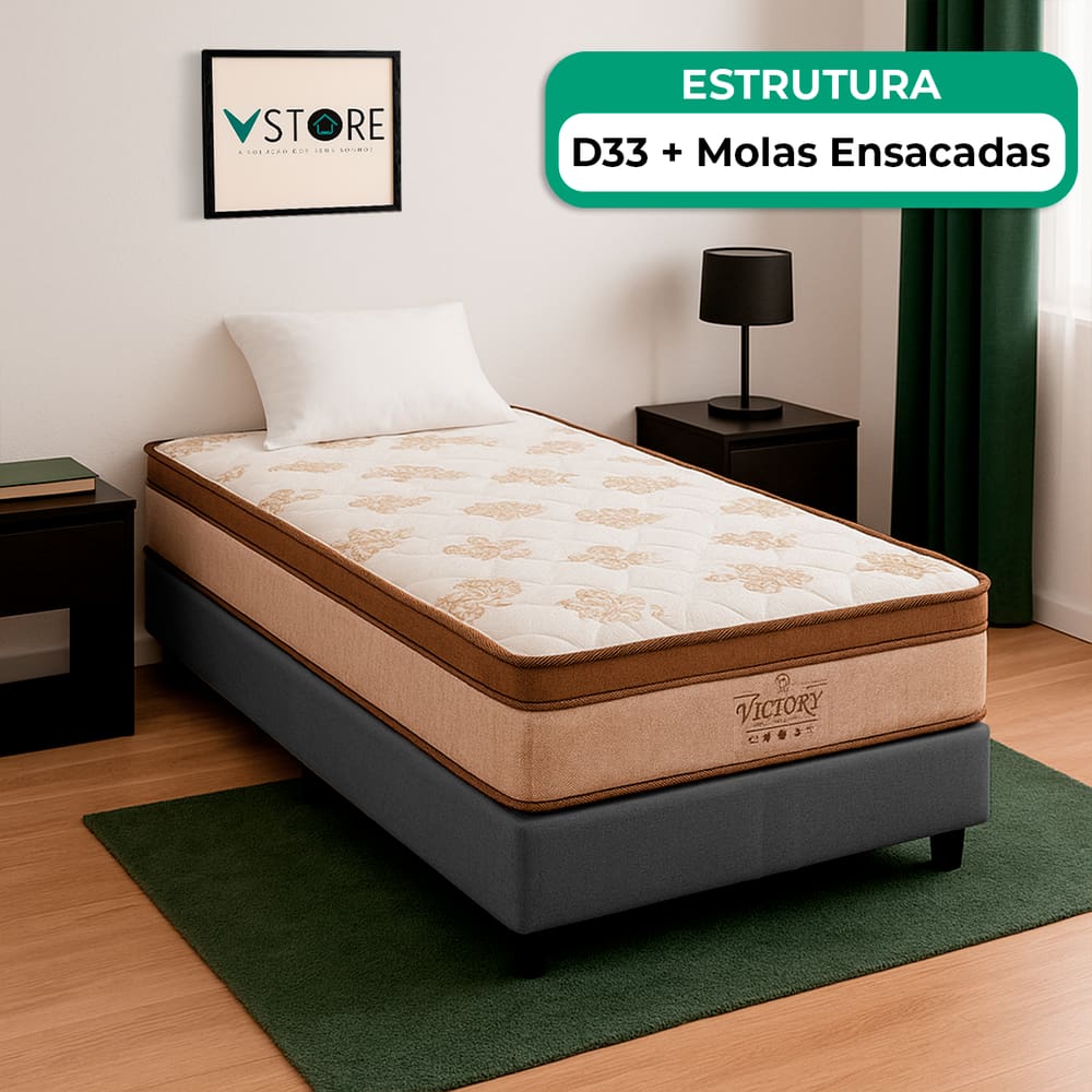 Cama Box Solteirão Cinza e Colchão Four Season Molas Vstore