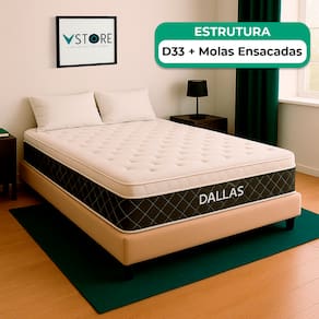 Cama Box Casal Bege e Colchão Dallas Molas Vstore 138x188x20