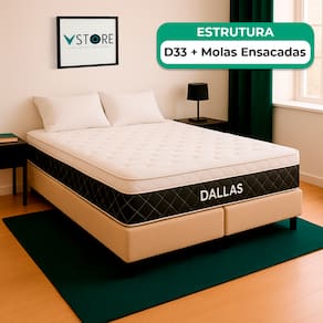 Cama Box Queen Bege e Colchão Dallas Molas Vstore 158x198x20