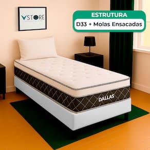 Cama Box Baú Solteiro Branco e Colchão Dallas Molas Vstore