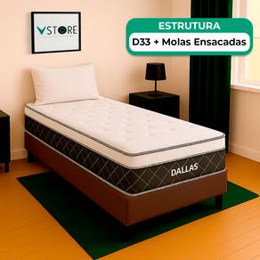 Cama Box Solteirão Marrom e Colchão Dallas Molas Vstore