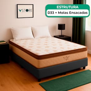 Cama Box Baú Casal Cinza e Colchão Four Season Molas Vstore