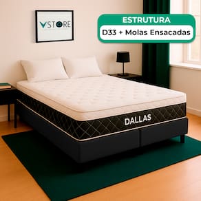 Cama Box Baú King Preto e Colchão Dallas Molas Vstore