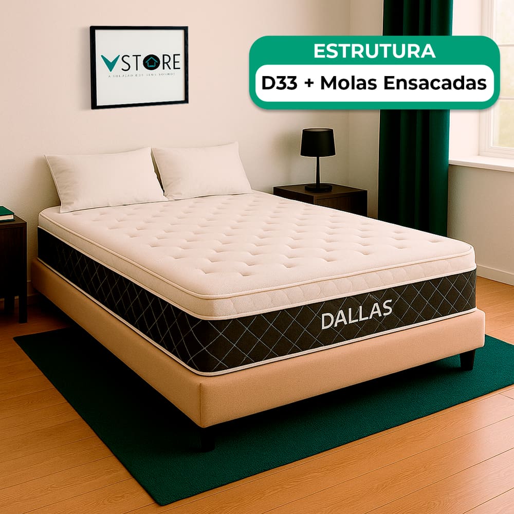 Cama Box Viúvo Bege e Colchão Dallas Molas Vstore 128x188x20