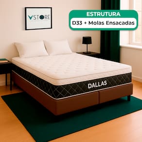 Cama Box Queen Marrom Colchão Dallas Molas Vstore 158x198x20