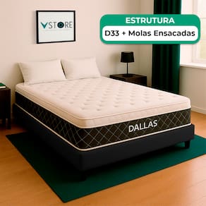 Cama Box Baú Casal Preto e Colchão Dallas Molas Vstore