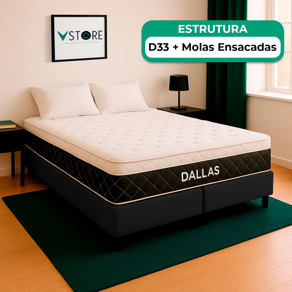 Cama Box Baú Queen Preto e Colchão Dallas Molas Vstore