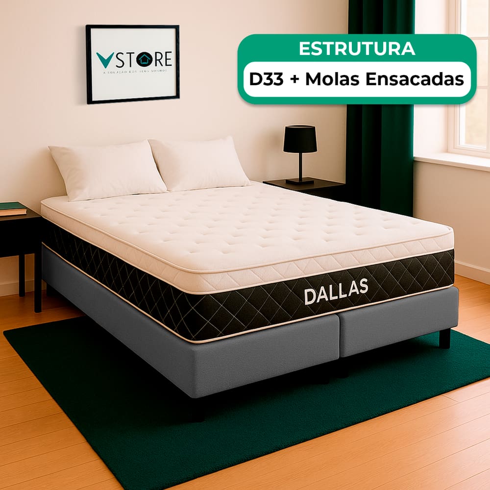 Cama Box Baú Queen Cinza e Colchão Dallas Molas Vstore
