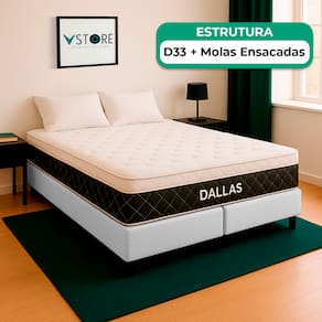 Cama Box Baú Queen Branco e Colchão Dallas Molas Vstore