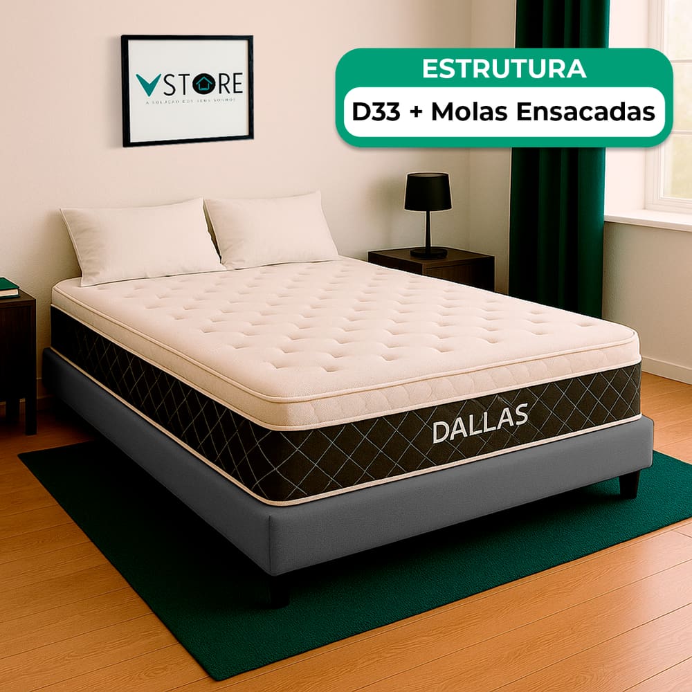 Cama Box Baú Casal Cinza e Colchão Dallas Molas Vstore