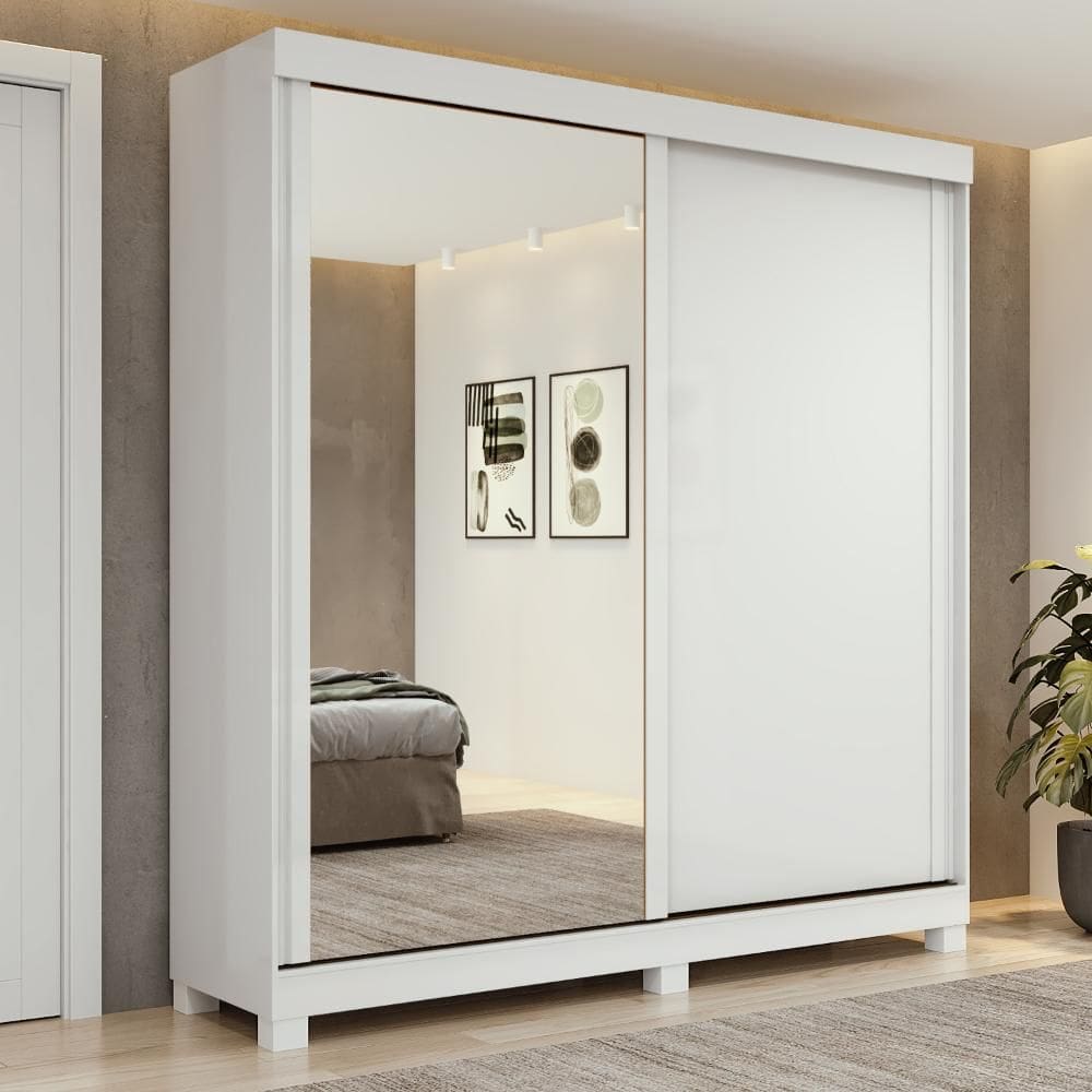 Guarda-roupa 2 Portas de Correr 2 Gavetas Easy com Espelho e Pés Light Branco
