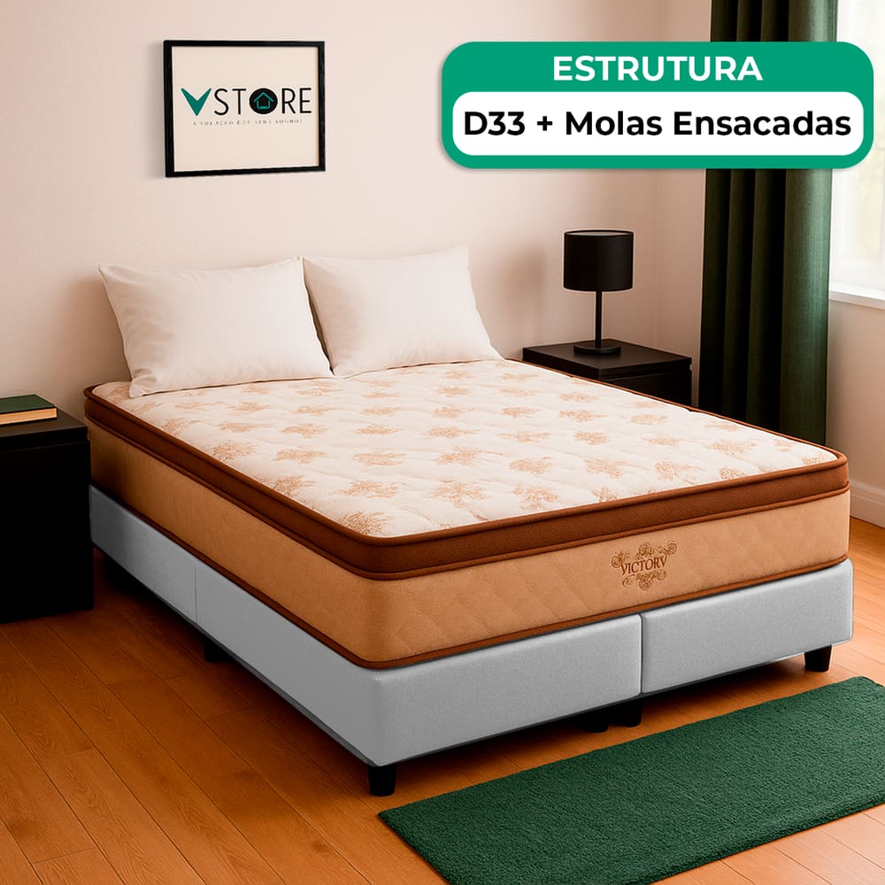 Cama Box Baú King Branco e Colchão Four Season Molas Vstore
