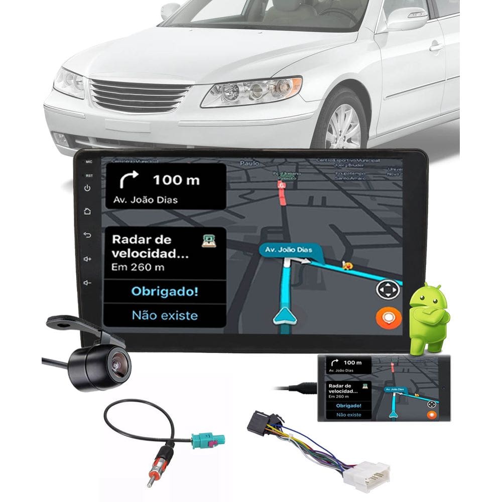 Multimídia 9” Polegadas Hyundai Azera 2008 até 2012 Android Bluetooth Espelhamento + Câmera de Ré + Moldura + Adaptador de Antena + Chicote