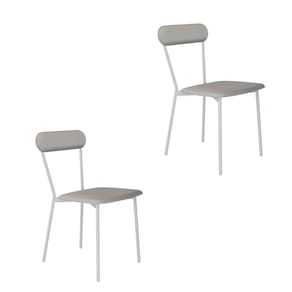 Conjunto com 2 Cadeiras Emília Revestimento Sintético Cinza Claro e Branco