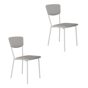 Conjunto com 2 Cadeiras Retrô Revestimento Sintético Cinza Claro e Branco