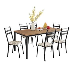 Conjunto de Mesa Retangular com Tampo de MDP Amadeirado e 6 Cadeiras Adriana III Revestimento Sintético Cedro e Preto
