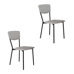 Conjunto com 2 Cadeiras Retrô Revestivemento Sintético Cinza Claro e Preto