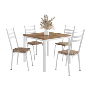 Conjunto de Mesa Quadrada com Tampo MDP e 4 Cadeiras Adriana Revestimento Sintético Rattan e Branco