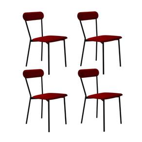 Conjunto com 4 Cadeiras Emília Poliéster Vermelho e Preto