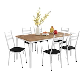 Conjunto de Mesa Retangular com Tampo de MDP Amadeirado e 6 Cadeiras Adriana III Revestimento Sintético Preto e Branco