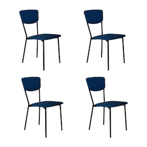 Conjunto com 4 Cadeiras Retrô Poliéster Azul e Preto
