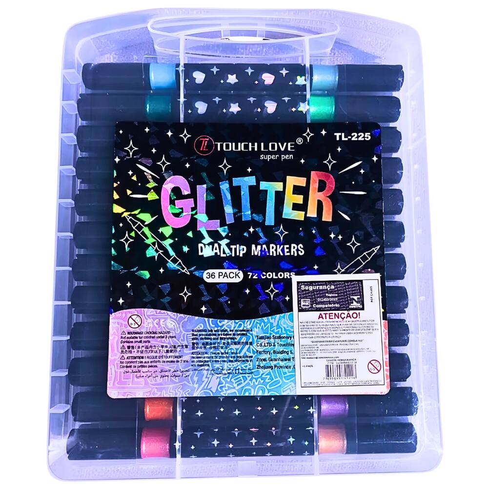 Kit Marcador Touch Love Glitter Ponta Dupla 36 Pack 72 Cores