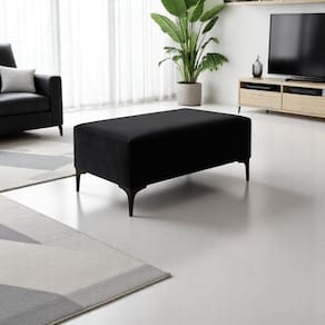 Puff Otomana Decorativo para Sala De Estar Vegas 90cm Pés de Ferro Preto Fosco Tecido Veludo Preto Bela Manu Decor