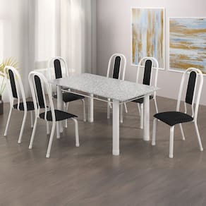 Conjunto Sala de Jantar 6 Cadeiras Fortaleza Preto / Branco / Granito