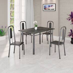 Conjunto Sala de Jantar com 4 Cadeiras Lívia Preto/Prata