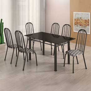 Conjunto Sala de Jantar 6 Cadeiras Natal Preto / Prata