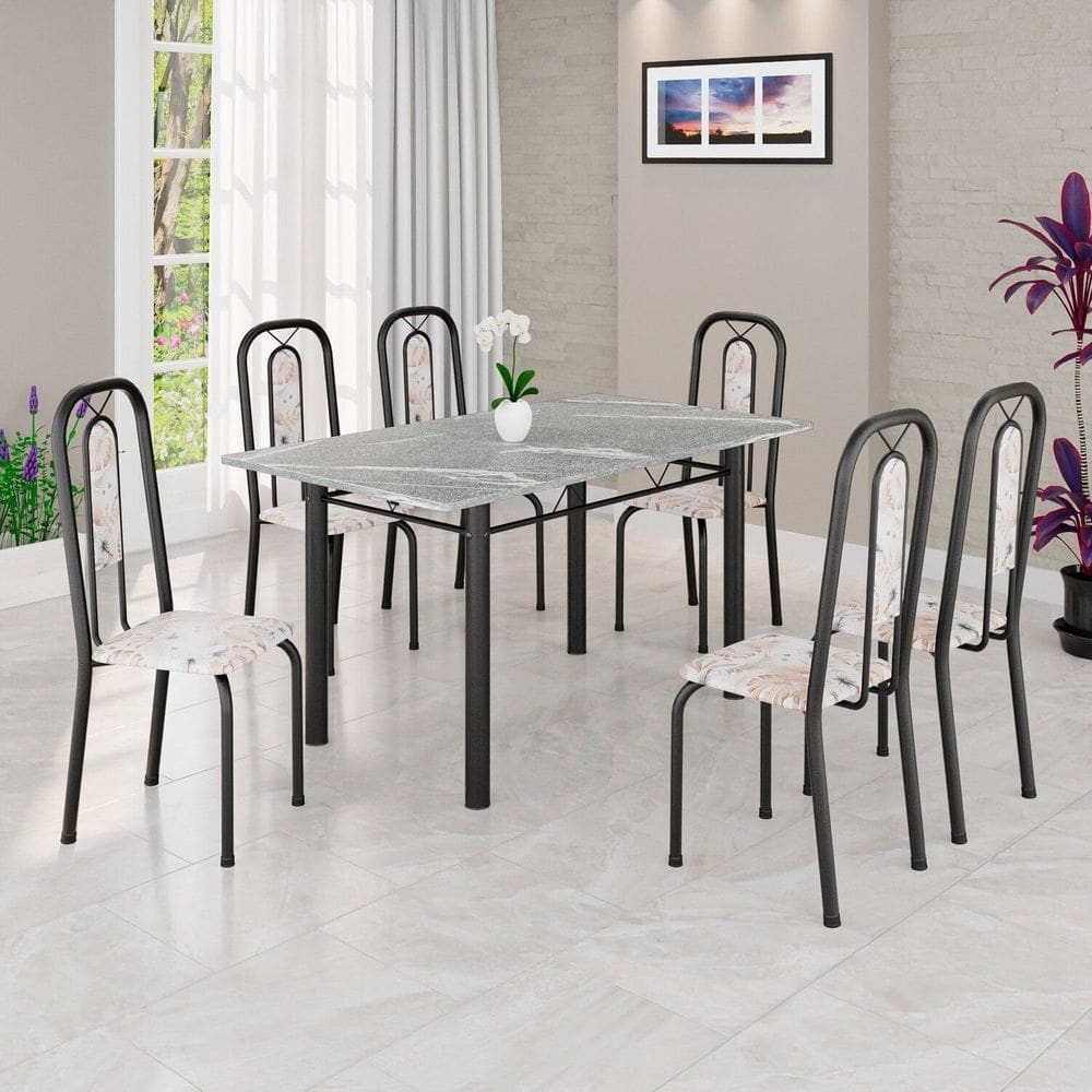 Conjunto Sala de Jantar com 6 Cadeiras Lívia Bege / Preto