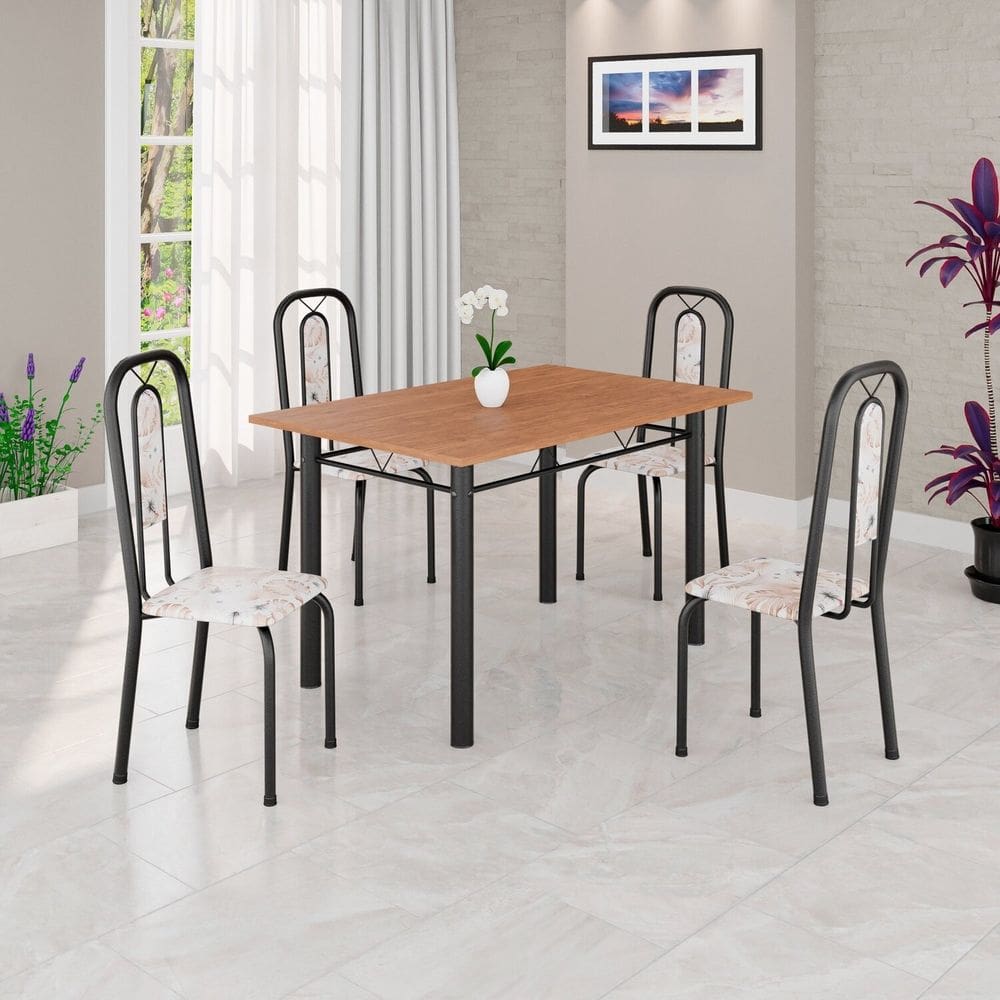 Conjunto para Sala de Jantar com 4 Cadeiras Lívia Bege / Preto
