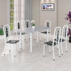 Conjunto Sala de Jantar com 6 Cadeiras Lívia Preto / Branco