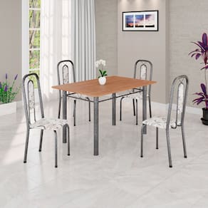 Conjunto Sala de Jantar com 4 Cadeiras Lívia Arabesco / Prata