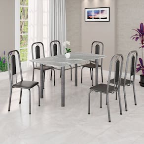 Conjunto para Sala de Jantar com 6 Cadeiras Lívia Preto / Prata