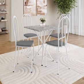 Conjunto de Mesa e 4 Cadeiras 77cm X 70cm Leia Branco/ Platina/ Ocre