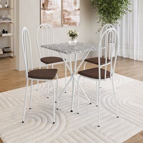 Conjunto de Mesa e 4 Cadeiras 77cm X 70cm Leia Branco/Imbuia/Ocre