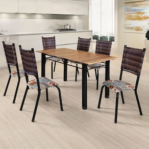 Conjunto Sala de Jantar 6 Cadeiras Singapura Preto / Marrom