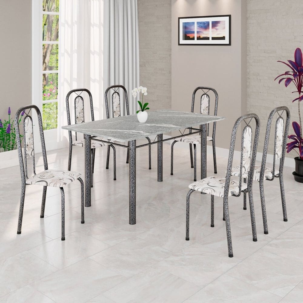 Conjunto Sala de Jantar com 6 Cadeiras Lívia Arabesco/ Prata