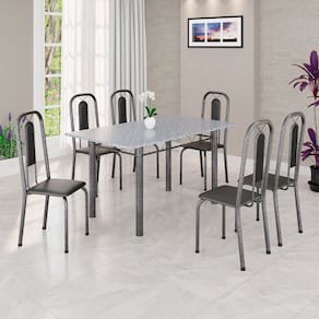 Conjunto Sala de Jantar com 6 Cadeiras Lívia Preto / Prata