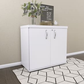 Armário para Escritório Baixo 2 Portas com Chave Branco