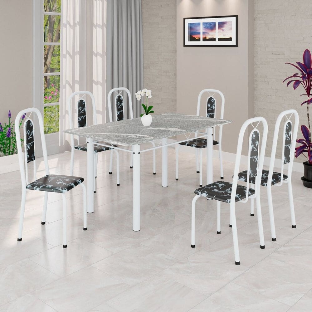 Conjunto Sala de Jantar com 6 Cadeiras Lívia Preto / Branco