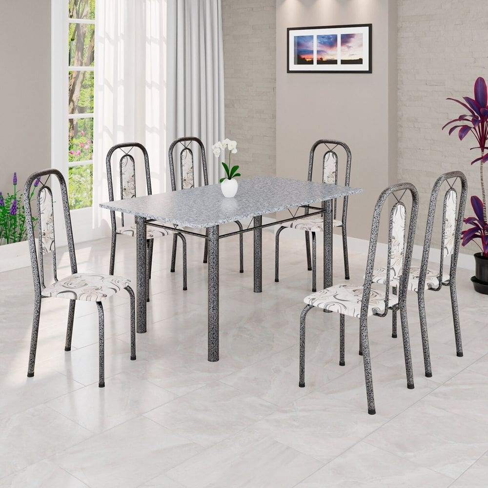 Conjunto Sala de Jantar com 6 Cadeiras Lívia Arabesco / Prata