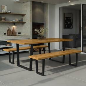 Conjunto Mesa com 2 Bancos em Madeira Maciça Espresso Móveis Nogueira/Preto