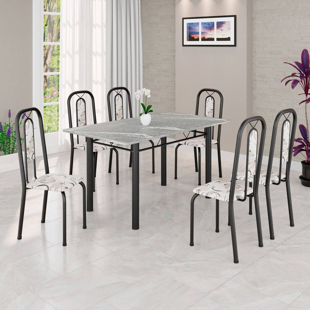 Conjunto Sala de Jantar com 6 Cadeiras Lívia Arabesco / Preto