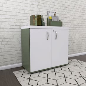Armário para Escritório Baixo 2 Portas com Chave Salvia/Branco