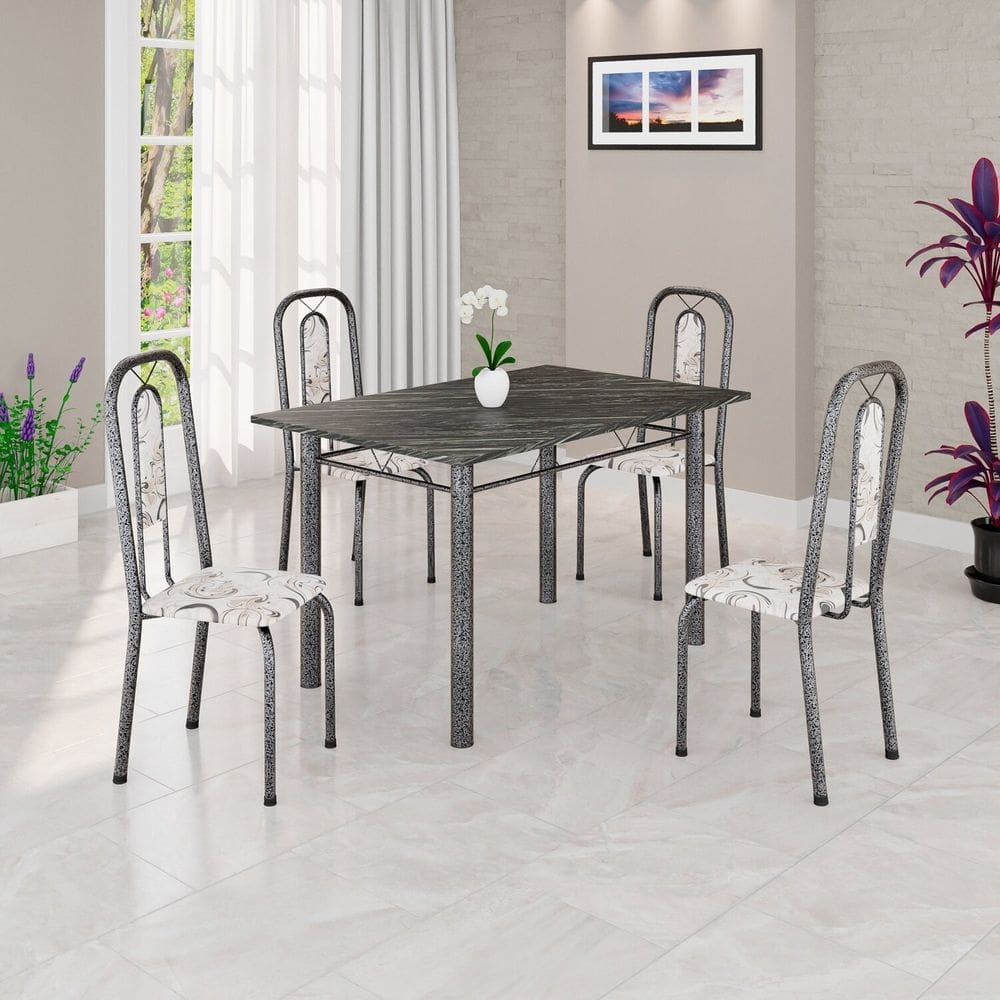Conjunto Sala de Jantar com 4 Cadeiras Lívia Arabesco/ Prata