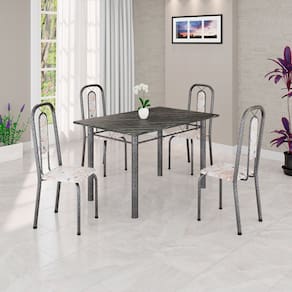 Conjunto Sala de Jantar com 4 Cadeiras Lívia Bege / Prata