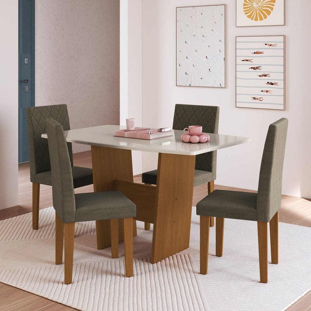 Conjunto de Mesa e 4 Cadeiras Atenas Freijo/ Off White